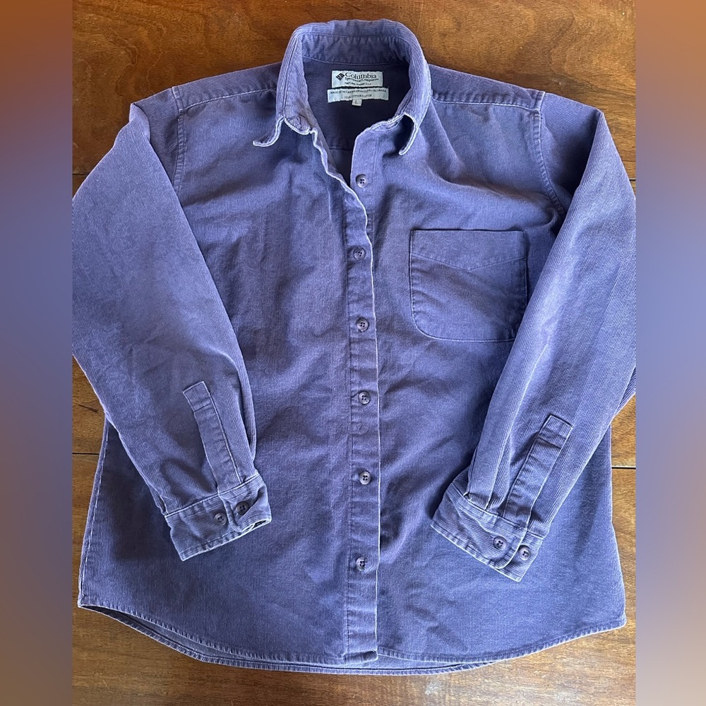 Vintage Columbia Corduroy Shirt Eggplant Purple Subtle Floral Textured Large